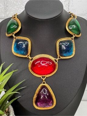 VTG 90s KJL for Avon Kenneth Jay Lane Caprianti Jewel Tone Statement Necklace